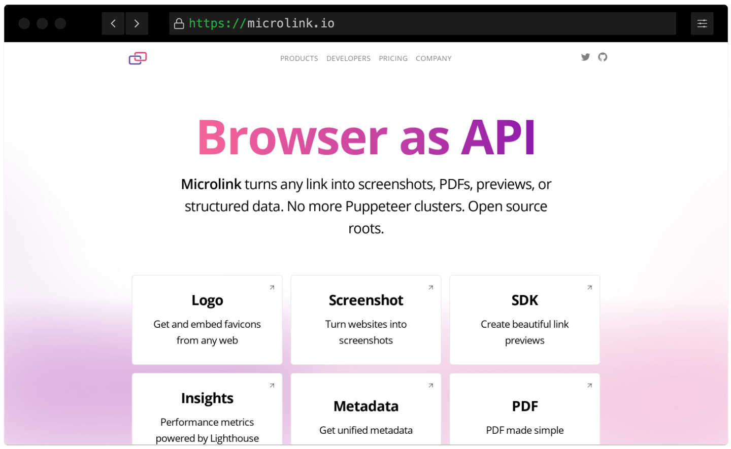 Microlink Screenshot API landing